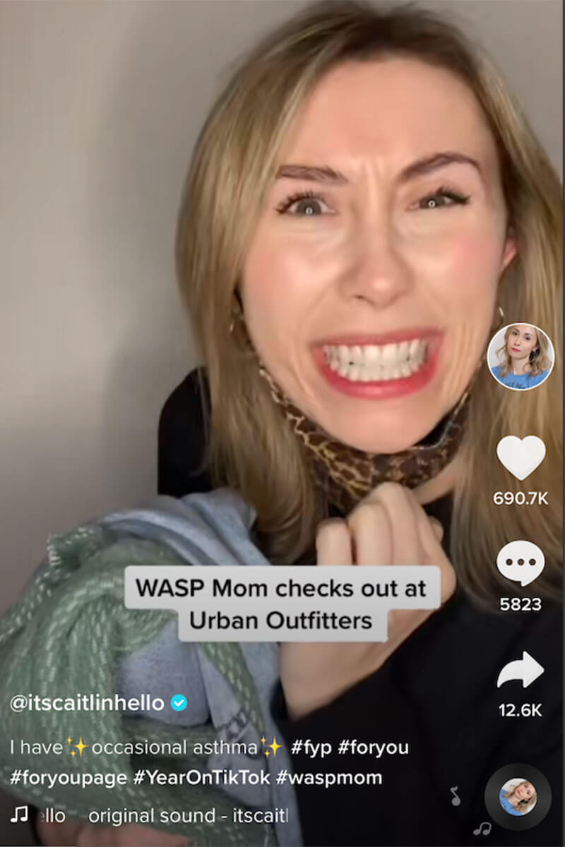 Favourite TikTok accounts of 2020 with an image of Caitlin Reilly as a WASP mom