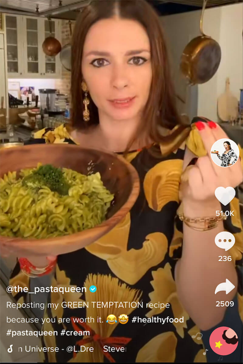 The Pasta Queen TikTok star showing her Green Temptation recipe