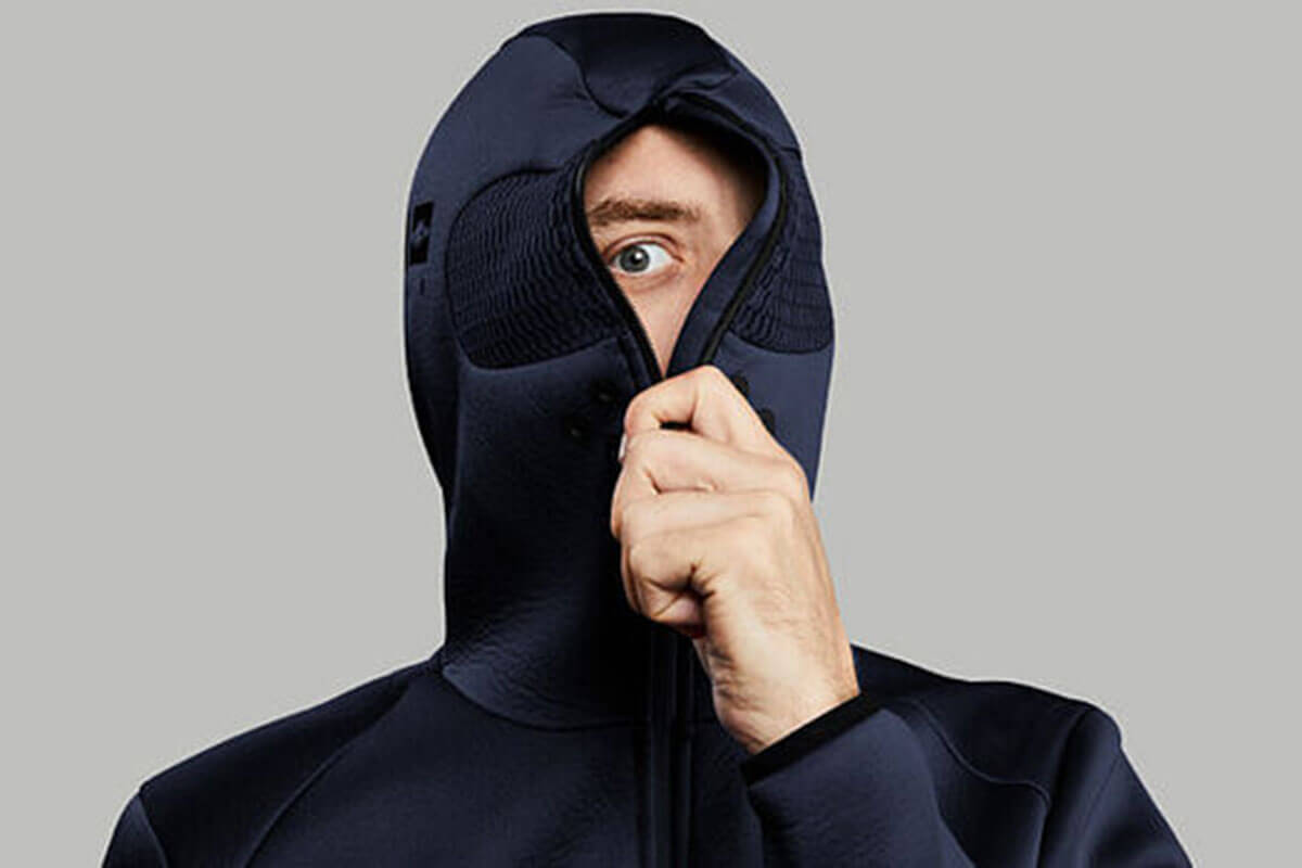 The Self-isolation Hoodie by Volleba is 2021 trend, and zips up to completely close the hood.