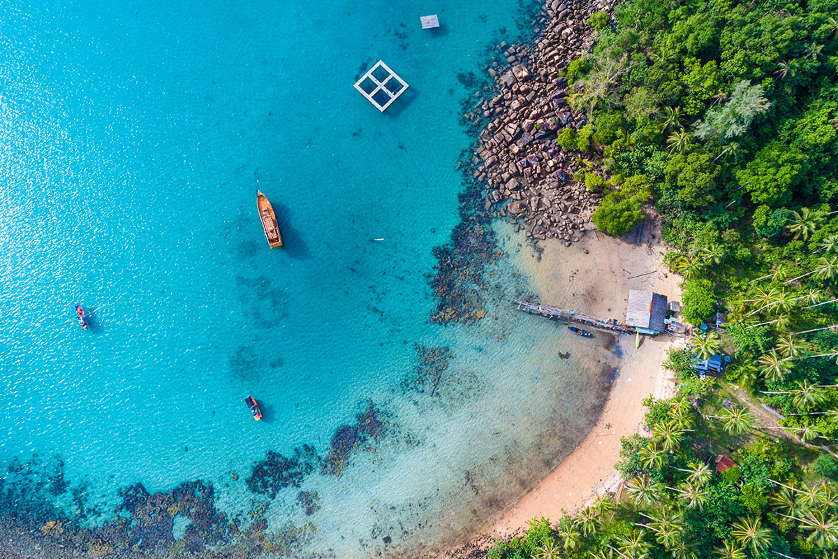 A view from above a beach on the Cayman Islands, part of Toast's Islands in the Sun 