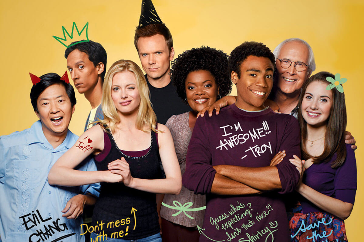 Toast's must-watch TV & movie classics includes the TV series Community, and the cast is pictured here