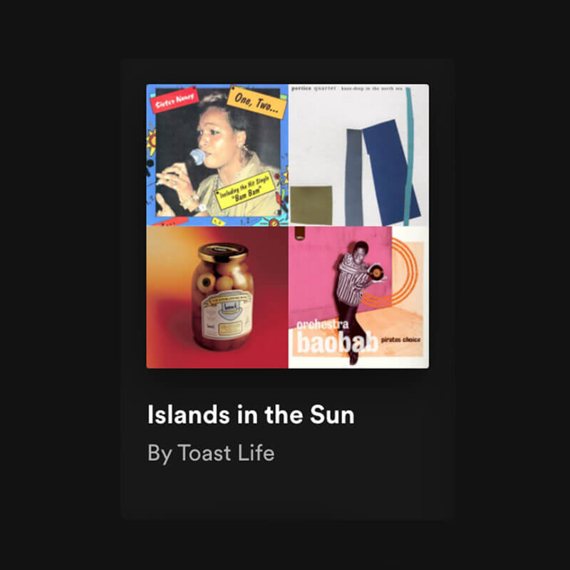 Toasty Tunes presents Islands in the Sun collection, and four artist covers are shown here