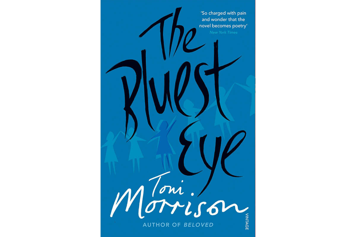 Blue and black book cover for The Bluest Eye, celebrating Black History Month