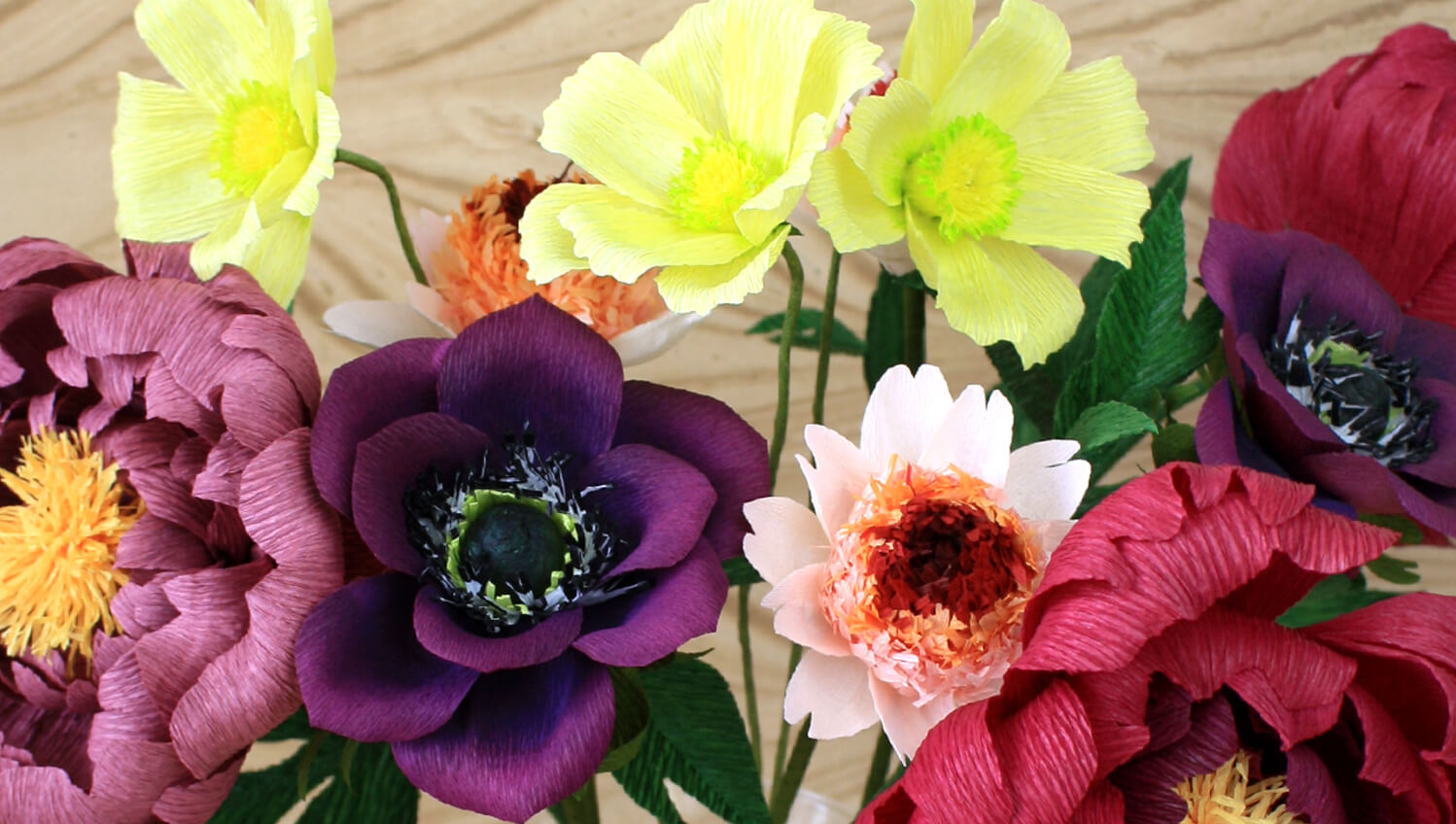 Sustainable handmande gifts,closeup of multi-coloured paper flowers