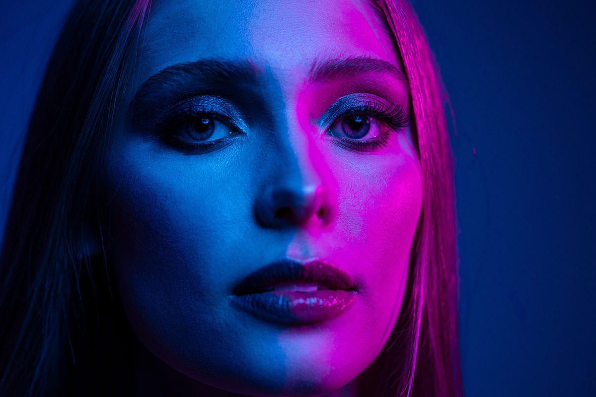 Magenta and blue were the first colours used in these coloured light mixing portraits of a model
