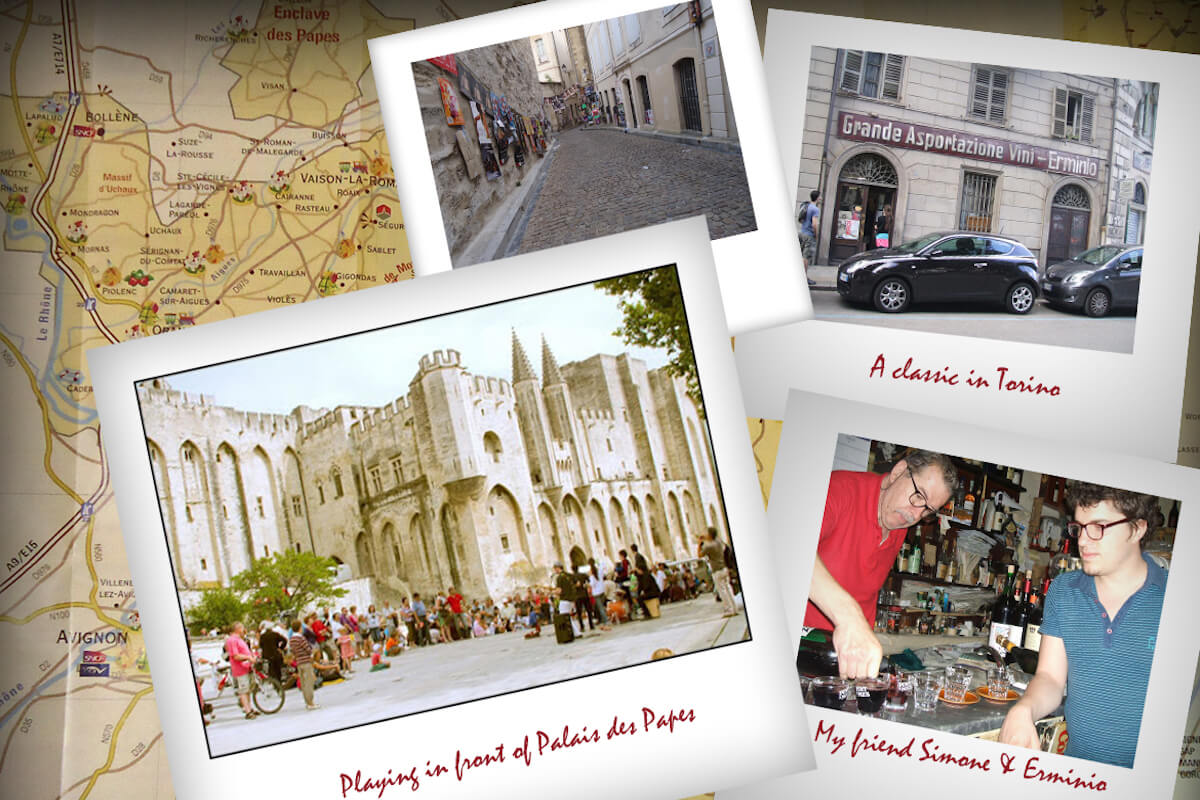 A collage of photos from Italy while touring and enjoying Italian & French wines