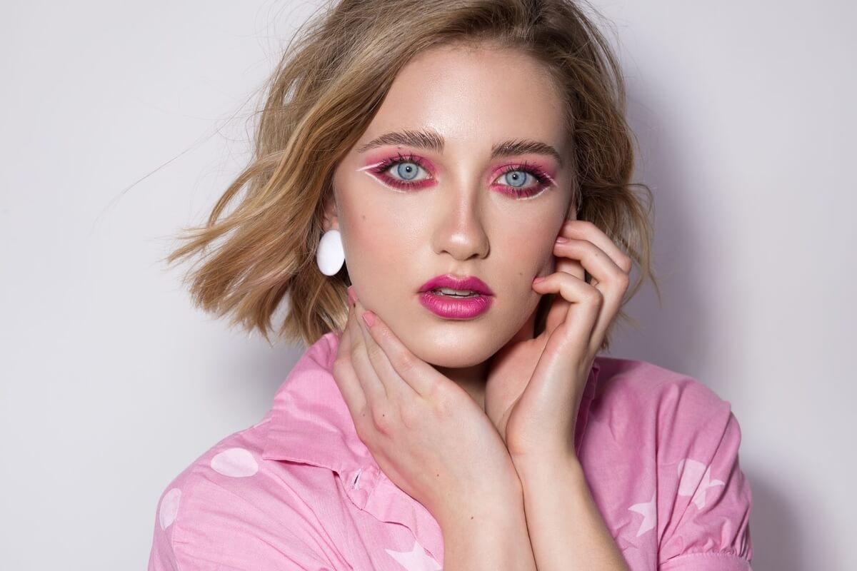 model in pink with pink makeup, retro meets radical