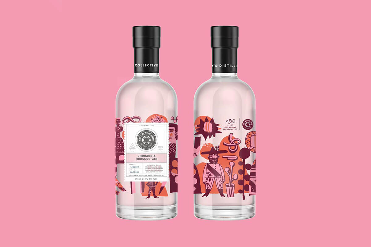2 bottles of rhubard and hibiscus gin on a pink background, 1 of 4 toronto craft gins