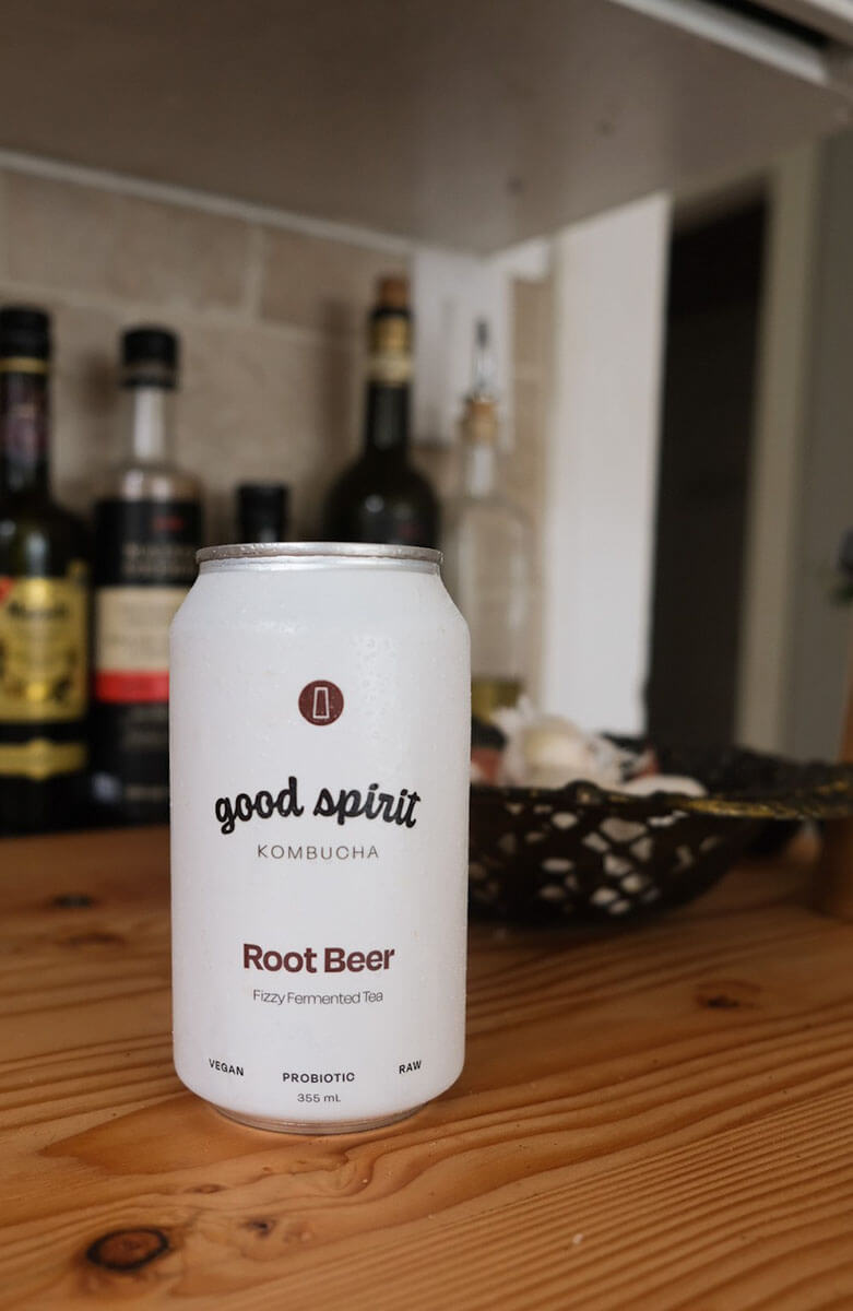 a can of Good Spirit Kombucha, a treat during April in Regina