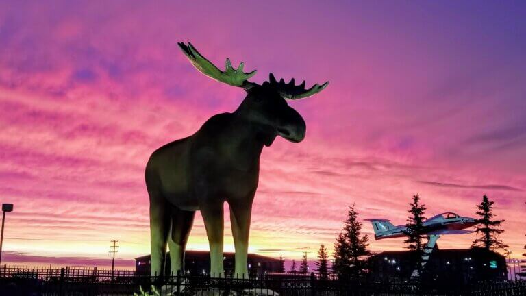 Mac the Moose & a tutor jet at sunset, fun times in moose jaw