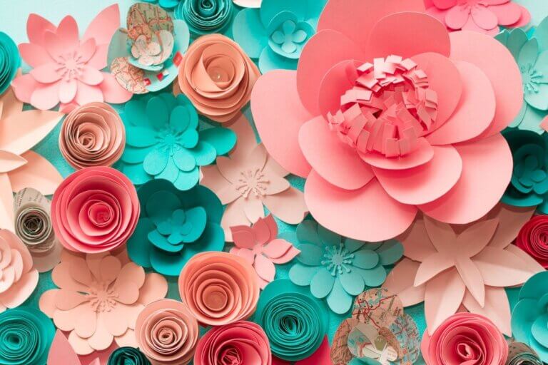 teal and pink paper flowers, mothers day paper garden art workshop buffalo toast