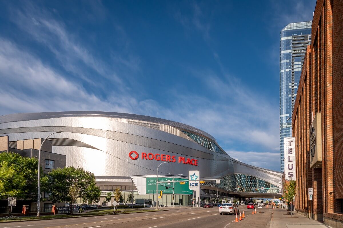 Outiside of Rogers Place, home of Edmonton Oilers and athletes who gave back