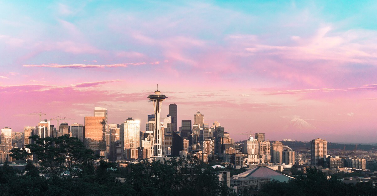 A sunset photo of Seattle, Washington