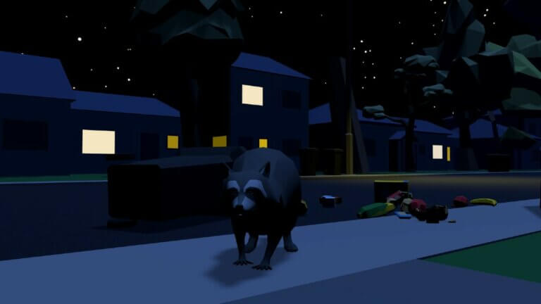 raccoon at night in video game