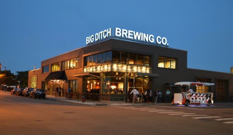 exterior of big ditch brewing company providing shot and a chaser