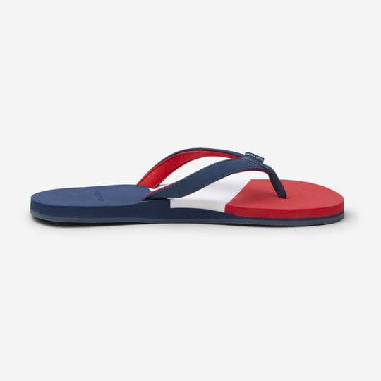 blue, red and white flip flop from hari mari, created by jeremy stewart featured on the DEC network speaker series