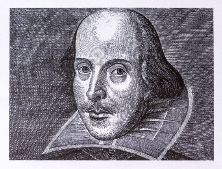 black and white sketch of william shakespeare, a midsummer night's walk