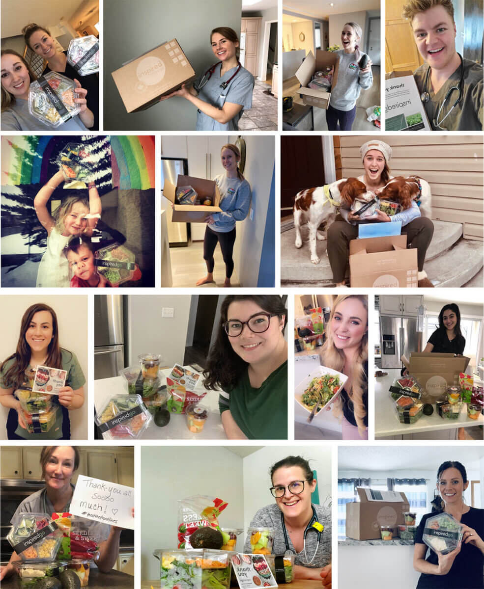 collage of happy people receiving food from meal delivery company inspired go 