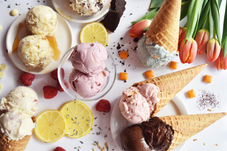 a variety of desserts from four all ice cream