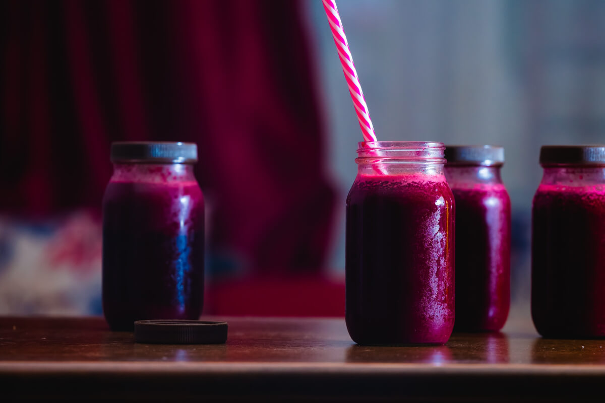 4 glasses of beet juice made from juicer reciipes