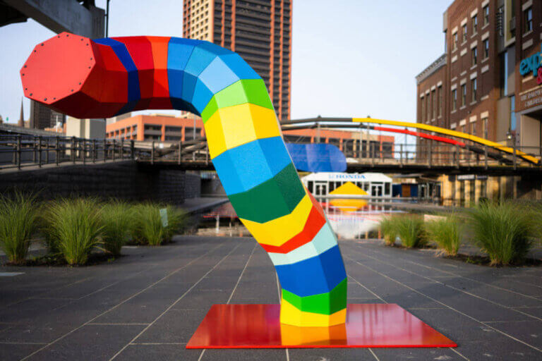 multi-coloured sculpture at play/ground festival in buffalo