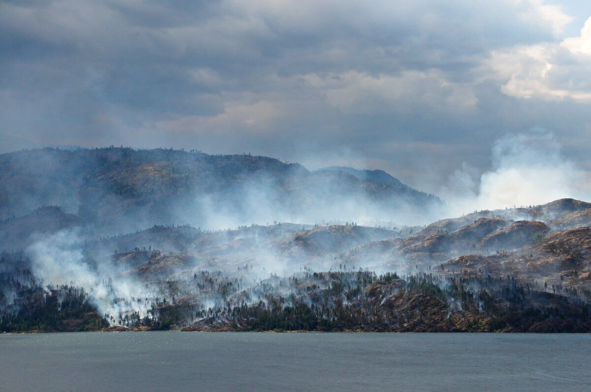 wildfire burning in a mountainous area