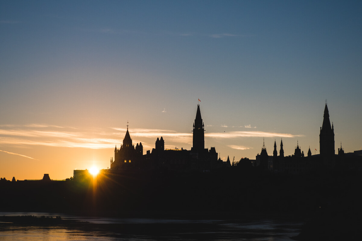 canadian parliament buildings at sunset