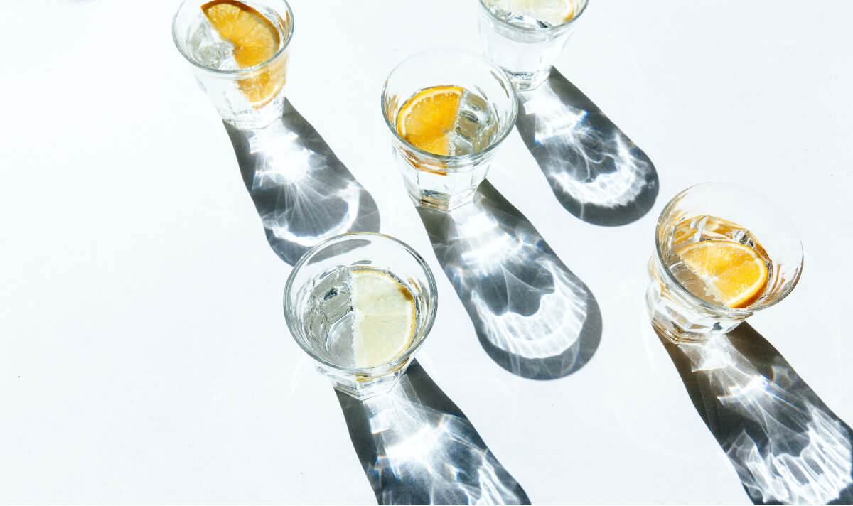 Tequila shots with lemon slices 