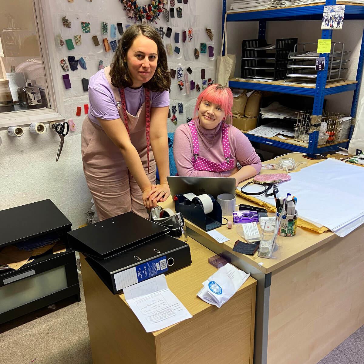 Cecily Blondel and Louisa Wild in an office of Emperor’s Old Clothes, an ethical clothing company.