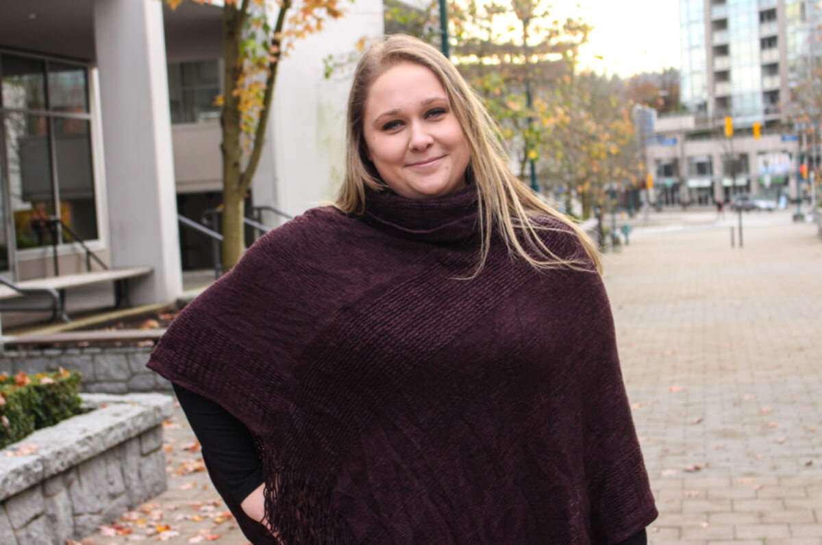 Trieste Reading of FrontFundr, pictured here smiling in a knit shawl, discusses socially responsible investing. 