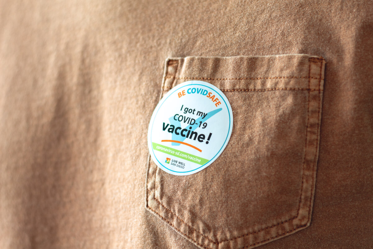 Modern science has helped people live longer, healthier lives. Pictured is a sticker that says "I got my COVID-19 vaccine!" 