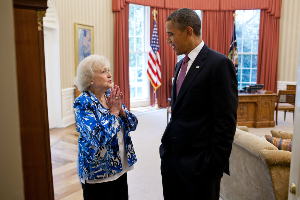 Betty White talking to Barack Obama
