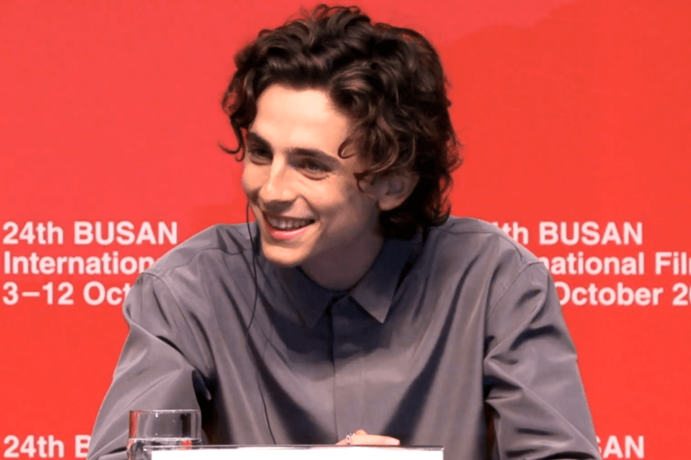 Timothée Chalamet pictured at the press conference of The King at the 24th Busan International Film Festival on October 8, 2019.