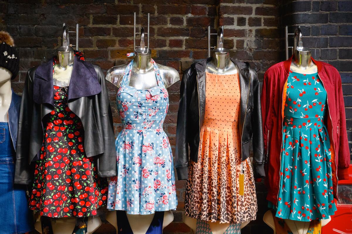 Women summer dresses on display at Camden market in London