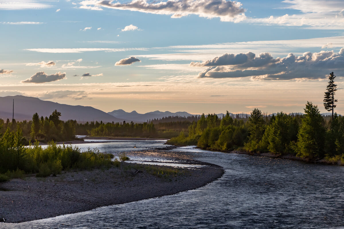 Lanscape of mountains, river and forest in Montana, US