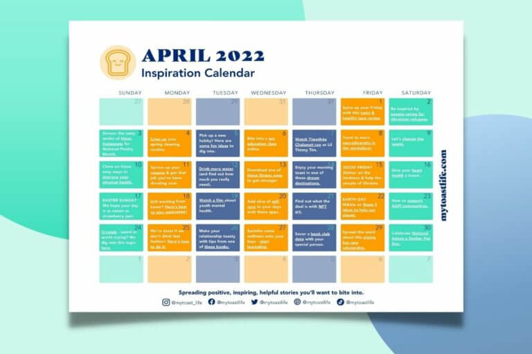 Image of April Inspiration Calendar on a turquoise and blue background