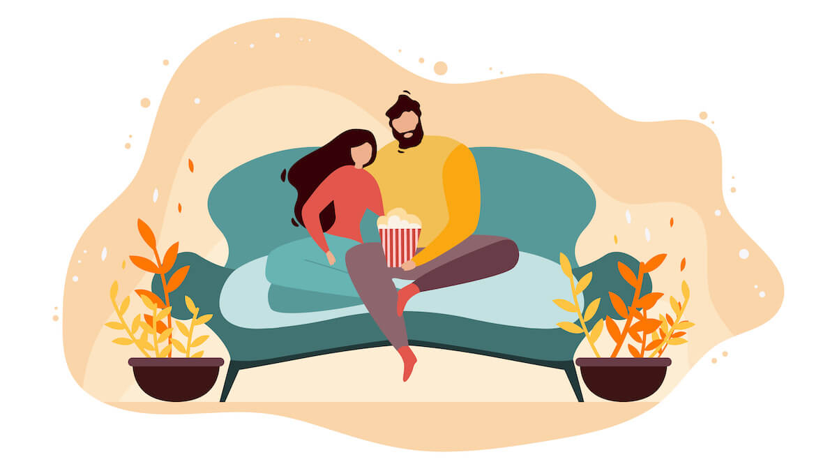 Couple Watching Movie at Hone Flat Vector Concept