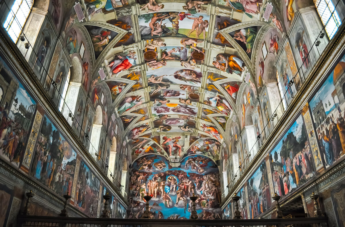 The Sistine Chapel ceiling in the Vatican Museum in Rome, Italy, painted by Michelangelo. Photo by Mistervlad via stock.adobe.com.