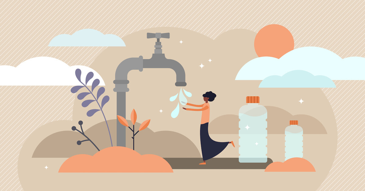 Drinking water vector illustration. Flat tiny Africa potable person concept