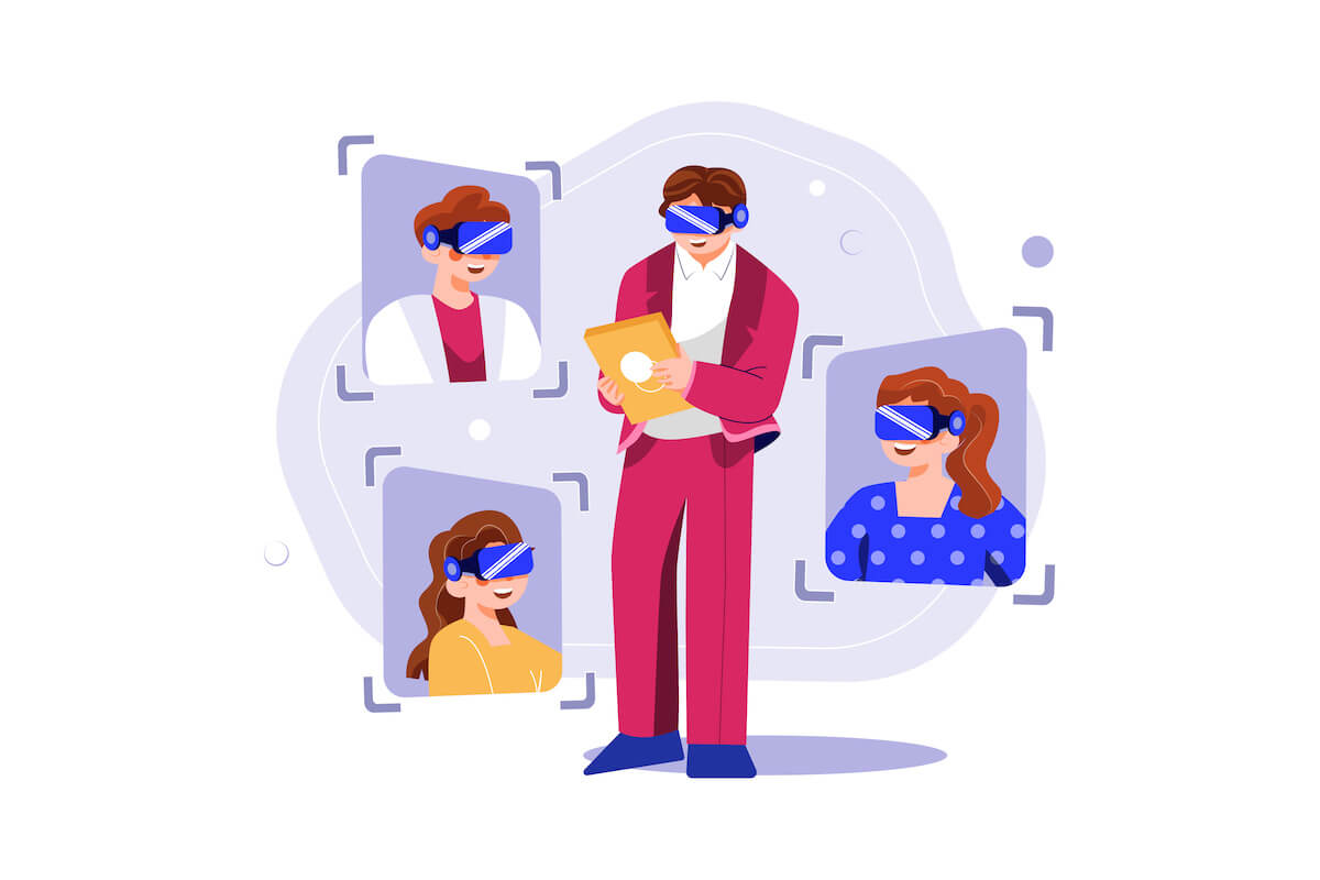 illustration of people with VR headsets