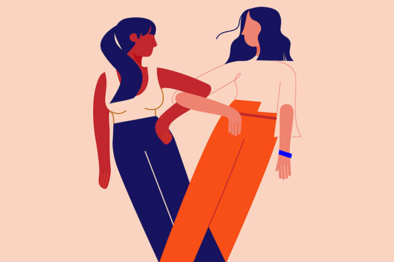 Illustration of 2 females arm in arm