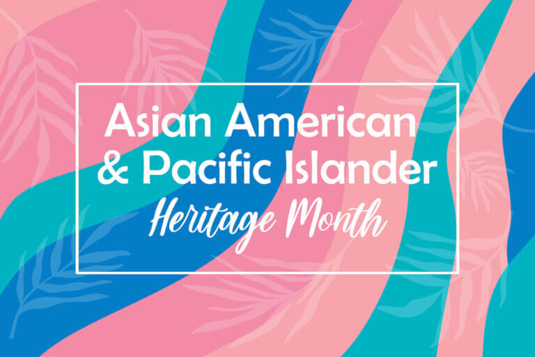 Asian American, Pacific Islander Heritage month - celebration in USA. Wreath round frame with colorful bright palm leaves foliage silhouette. AAPI 2022