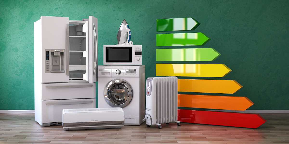 Energy efficiency of home kitchen appliances concept.