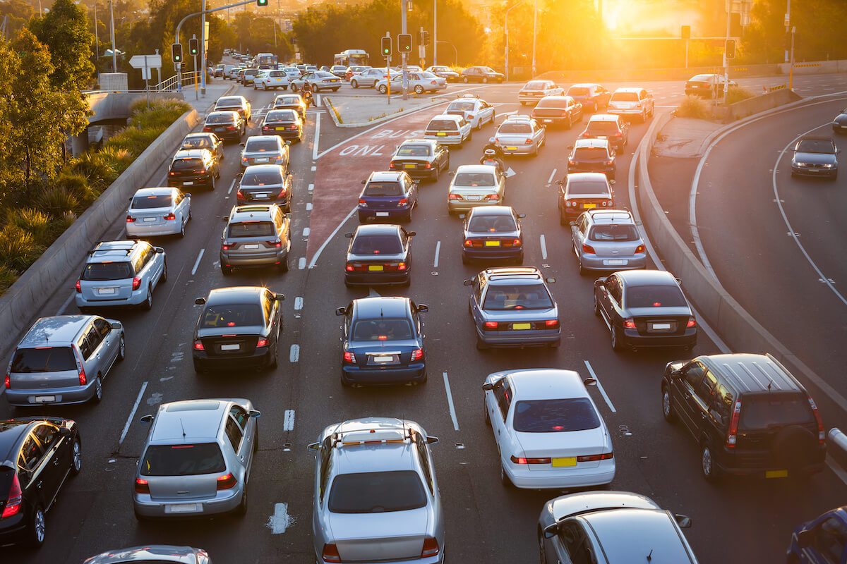 Traffic jam of cars on the street