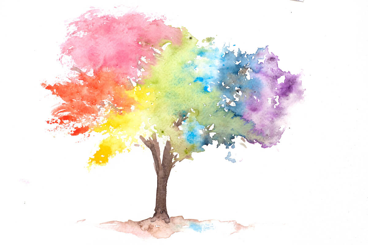 Watercolor of a tree with colourful leaves