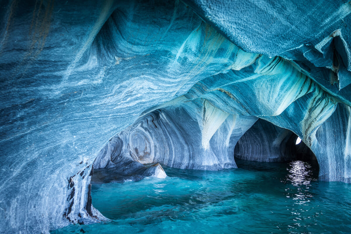 The Marble Caves (Spanish: Cuevas de Marmol ) are a series of sculpted caves in the General Carrera Lake on the border of Chile and Argentina, Patagonia, South America.