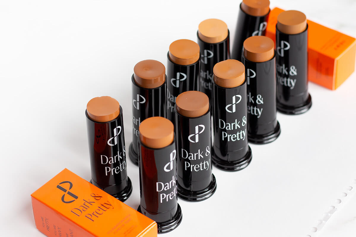 Prettykind is an inclusive beauty brand. Pictured are their Dark & Pretty foundation sticks. 