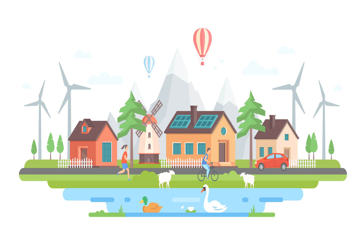 Eco-friendly village - modern flat design style vector illustration