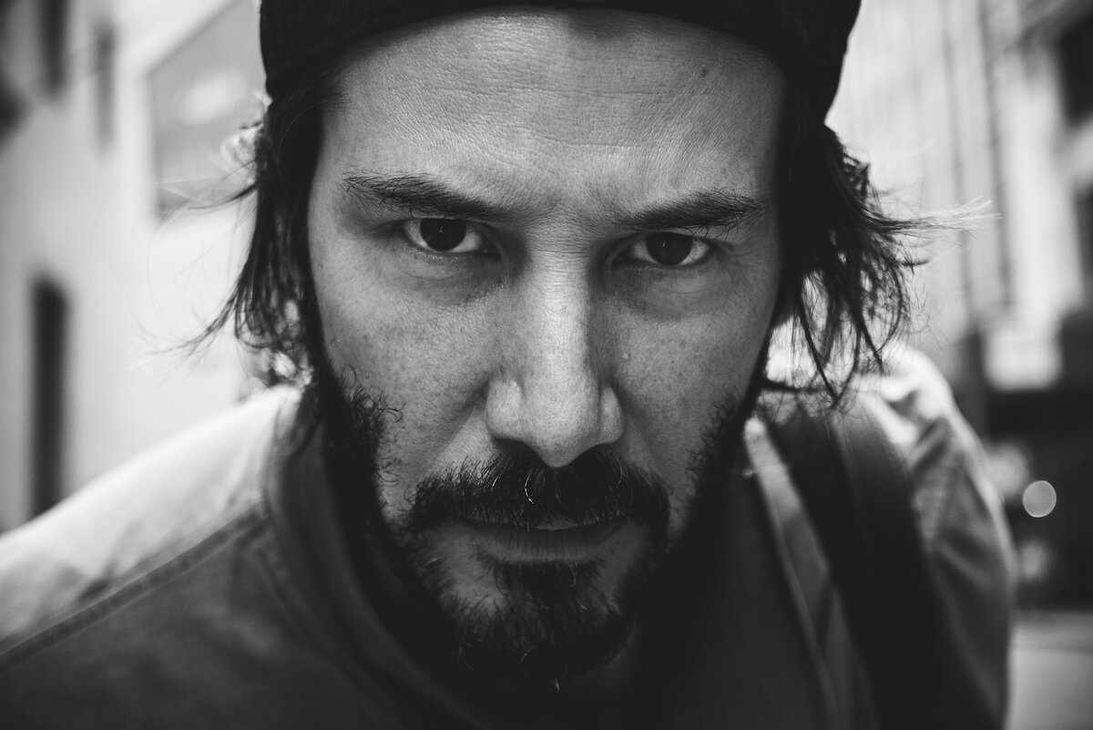 Close up of Keanu Reeves black and white photo