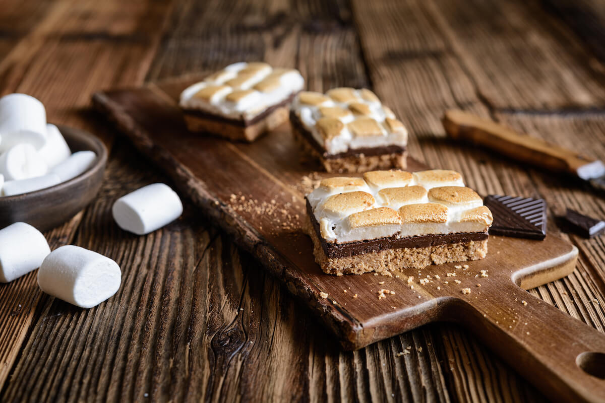 Homemade S’mores bars with marshmallows and chocolate